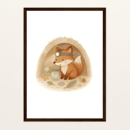 Finnegan der Fuchs - Motiv: "Höhle" Poster mit Holzrahmen von tinylearner