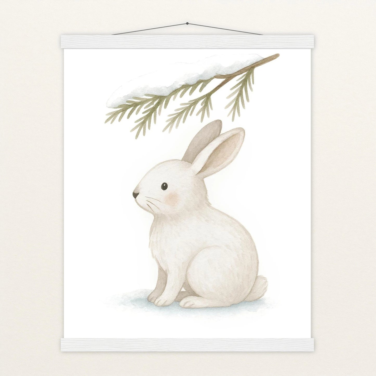 Sina der Schneehase - Motiv: "Nadelzweig" Poster mit Leisten von tinylearner