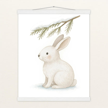 Sina der Schneehase - Motiv: "Nadelzweig" Poster mit Leisten von tinylearner