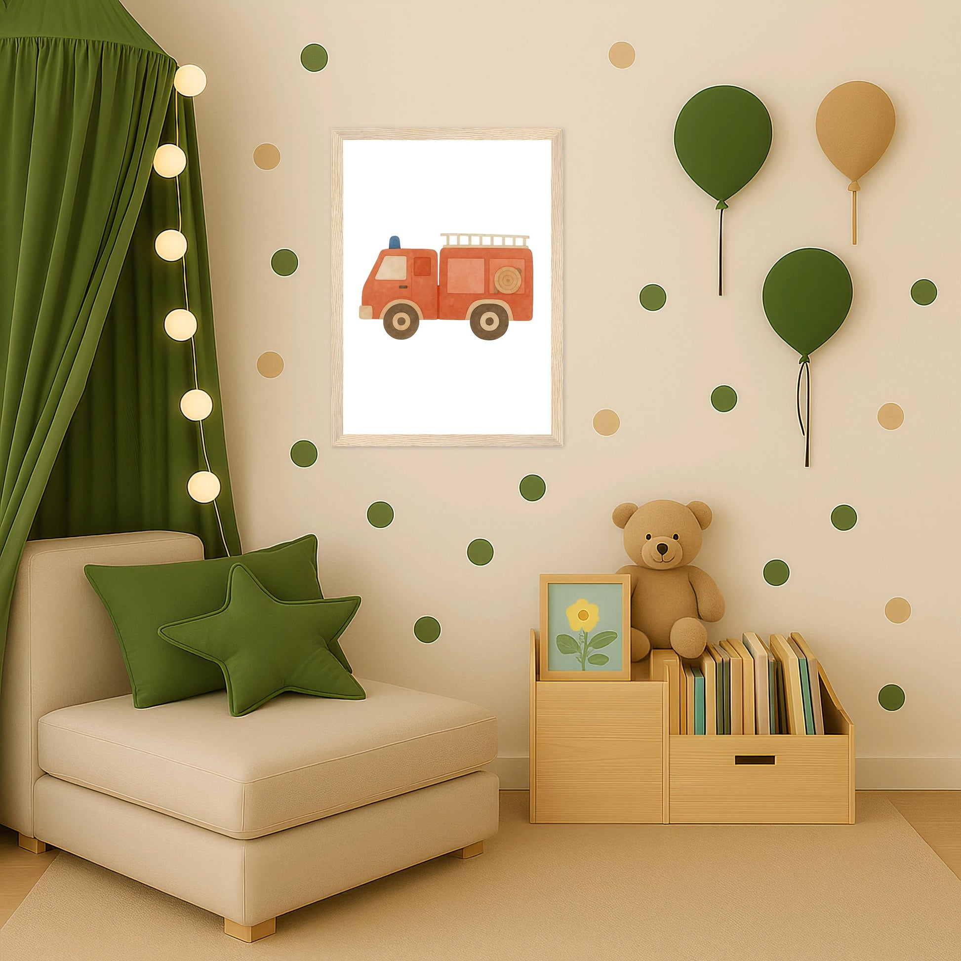 Feuerwehrauto Poster mit Holzrahmen von tinylearner
