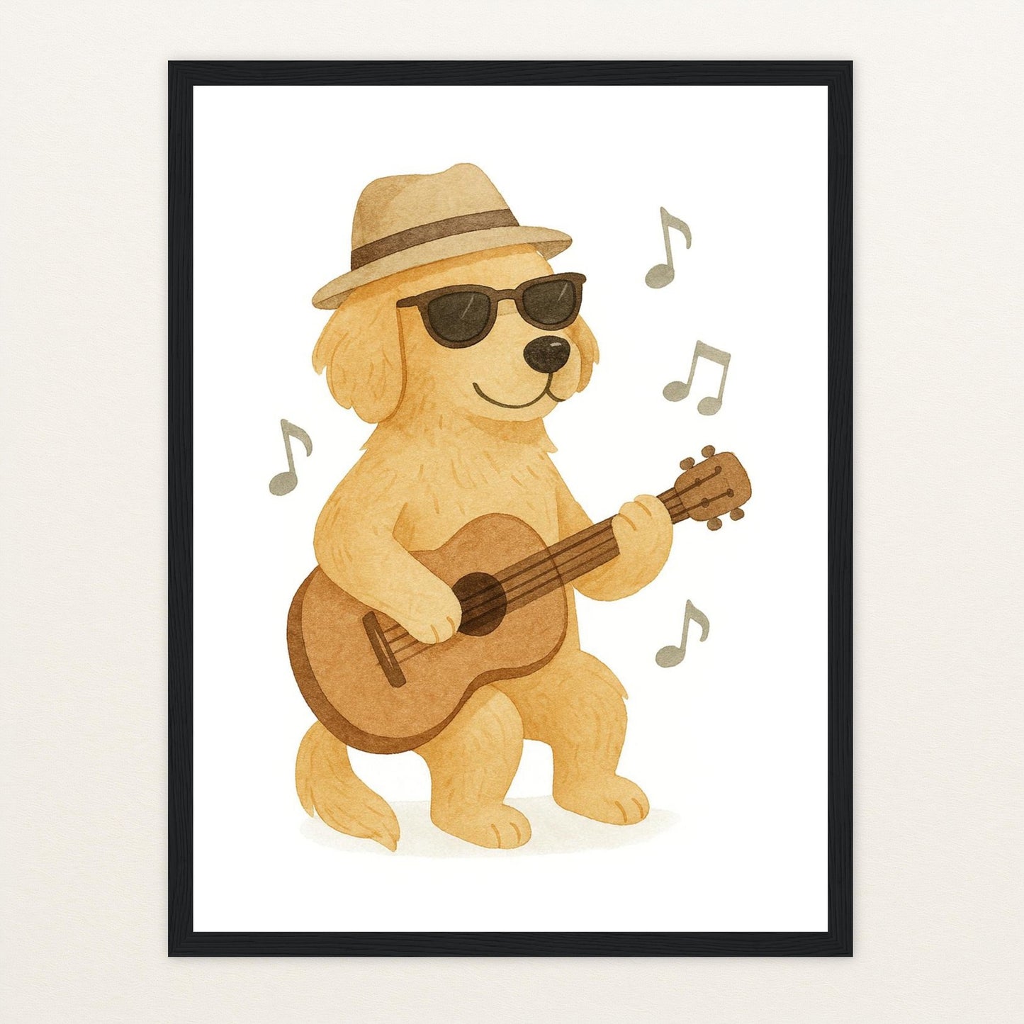 Hugo der Hund - Motiv: "Gitarre" Poster mit Holzrahmen von tinylearner