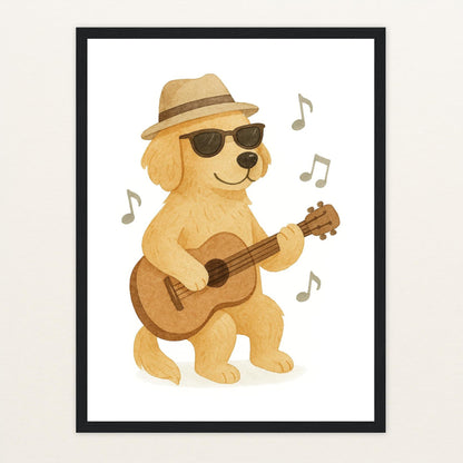 Hugo der Hund - Motiv: "Gitarre" Poster mit Holzrahmen von tinylearner