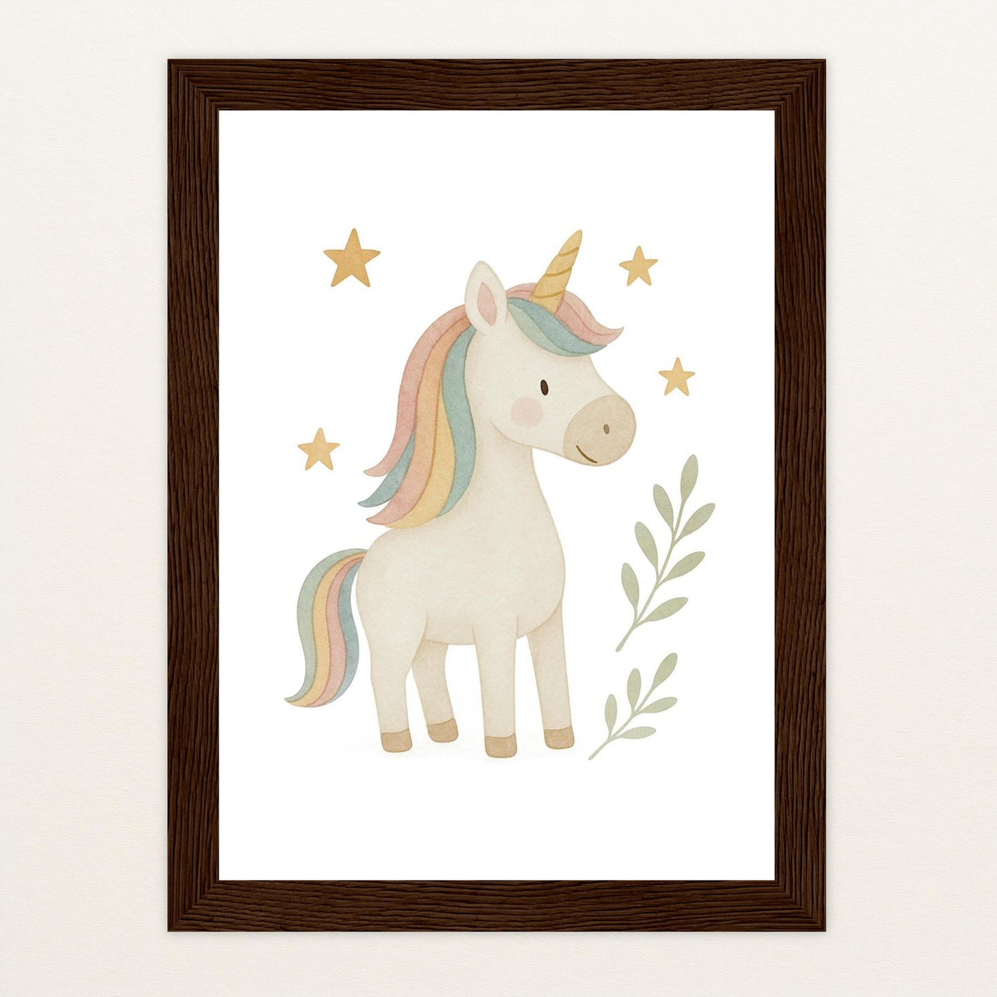 Luni das Einhorn Poster mit Holzrahmen von tinylearner