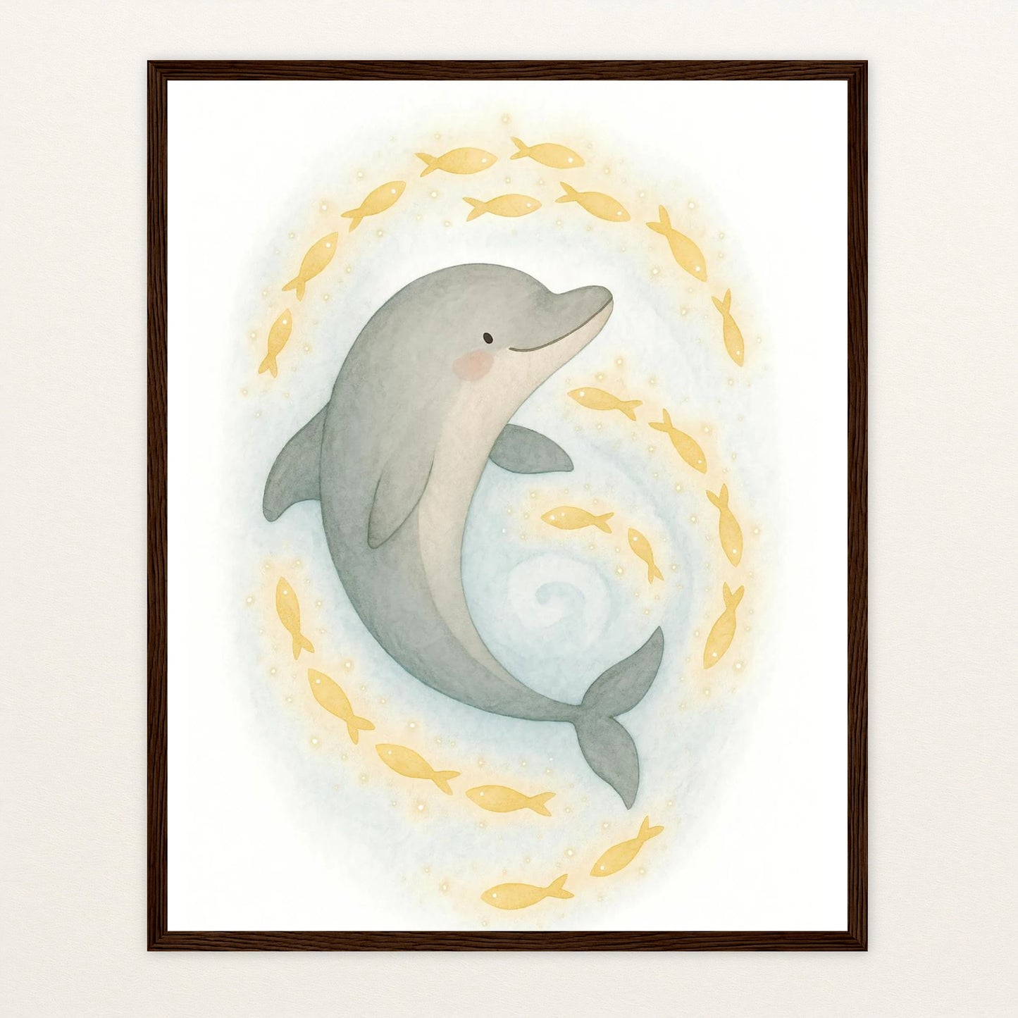 Dora der Delfin - Motiv: "Leuchtfische" Poster mit Holzrahmen von tinylearner