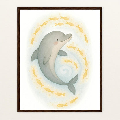 Dora der Delfin - Motiv: "Leuchtfische" Poster mit Holzrahmen von tinylearner