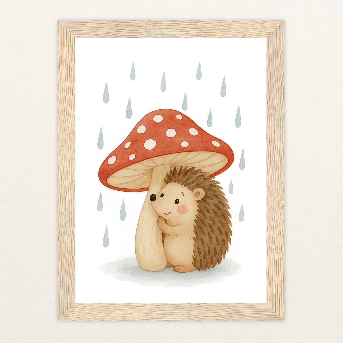 Iggi der Igel - Motiv: "Regen" Poster mit Holzrahmen von tinylearner