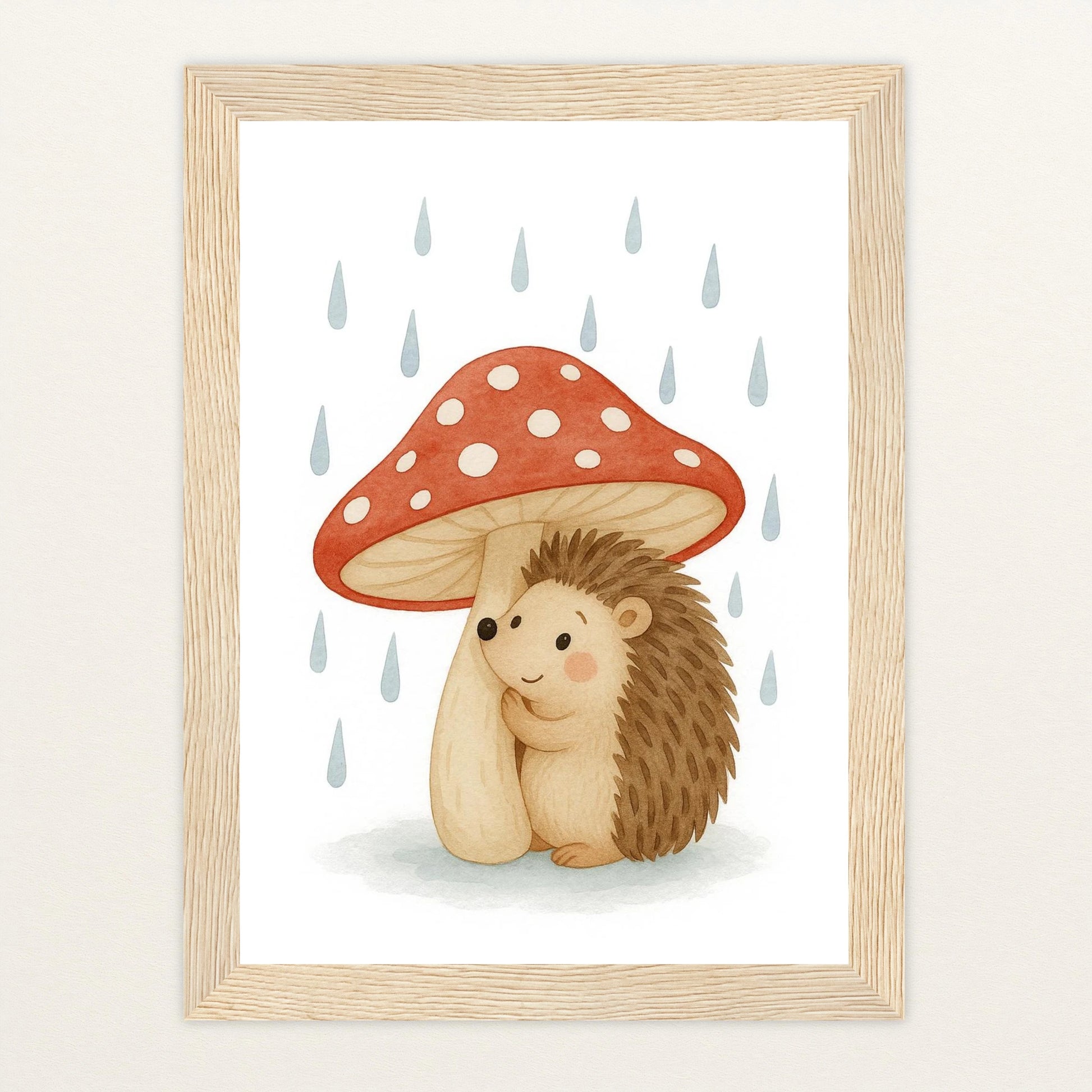 Iggi der Igel - Motiv: "Regen" Poster mit Holzrahmen von tinylearner