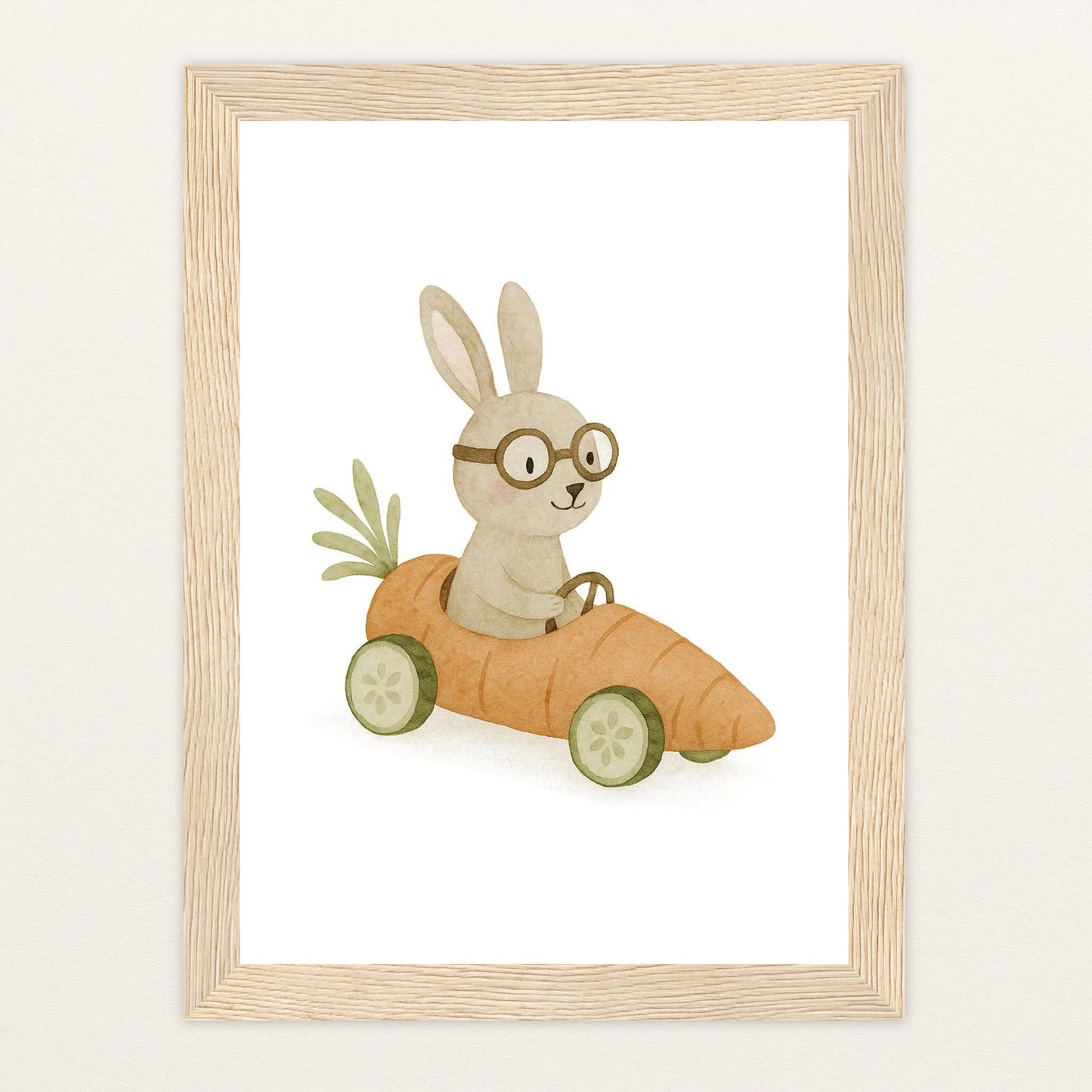 Holly der Hase - Motiv: "Rennmöhre" Poster mit Holzrahmen von tinylearner