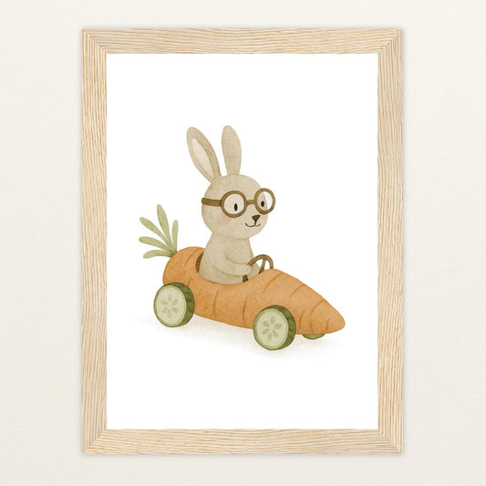 Holly der Hase - Motiv: "Rennmöhre" Poster mit Holzrahmen von tinylearner