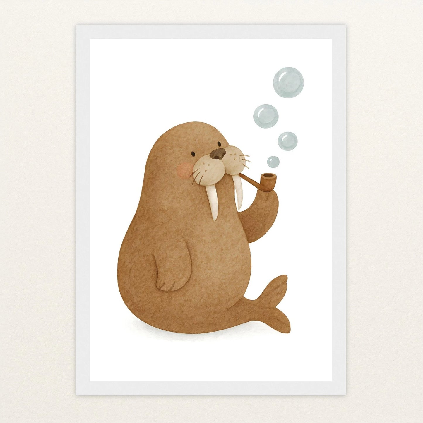 Wally das Walross - Motiv: "Blubbern" Poster mit Holzrahmen von tinylearner