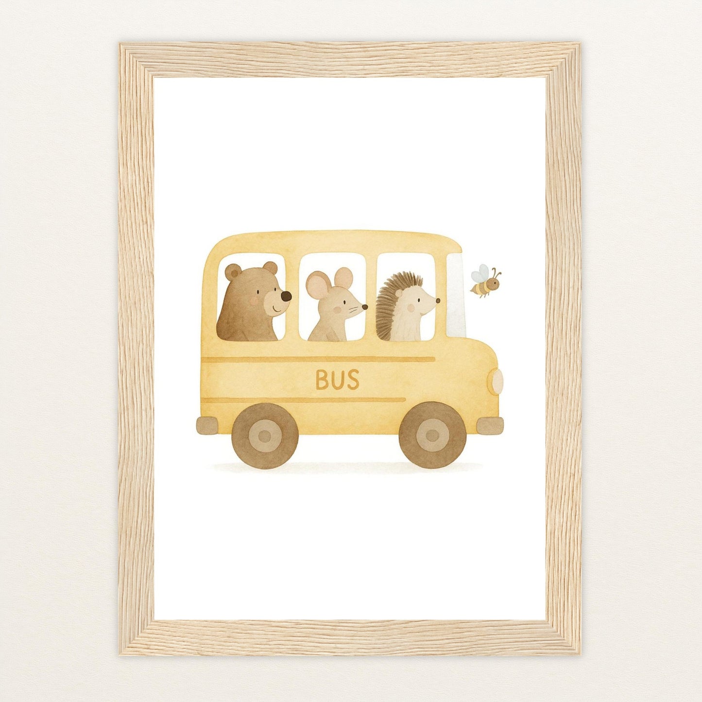 Tierfreunde - Motiv: "Schulbus" Poster mit Holzrahmen von tinylearner