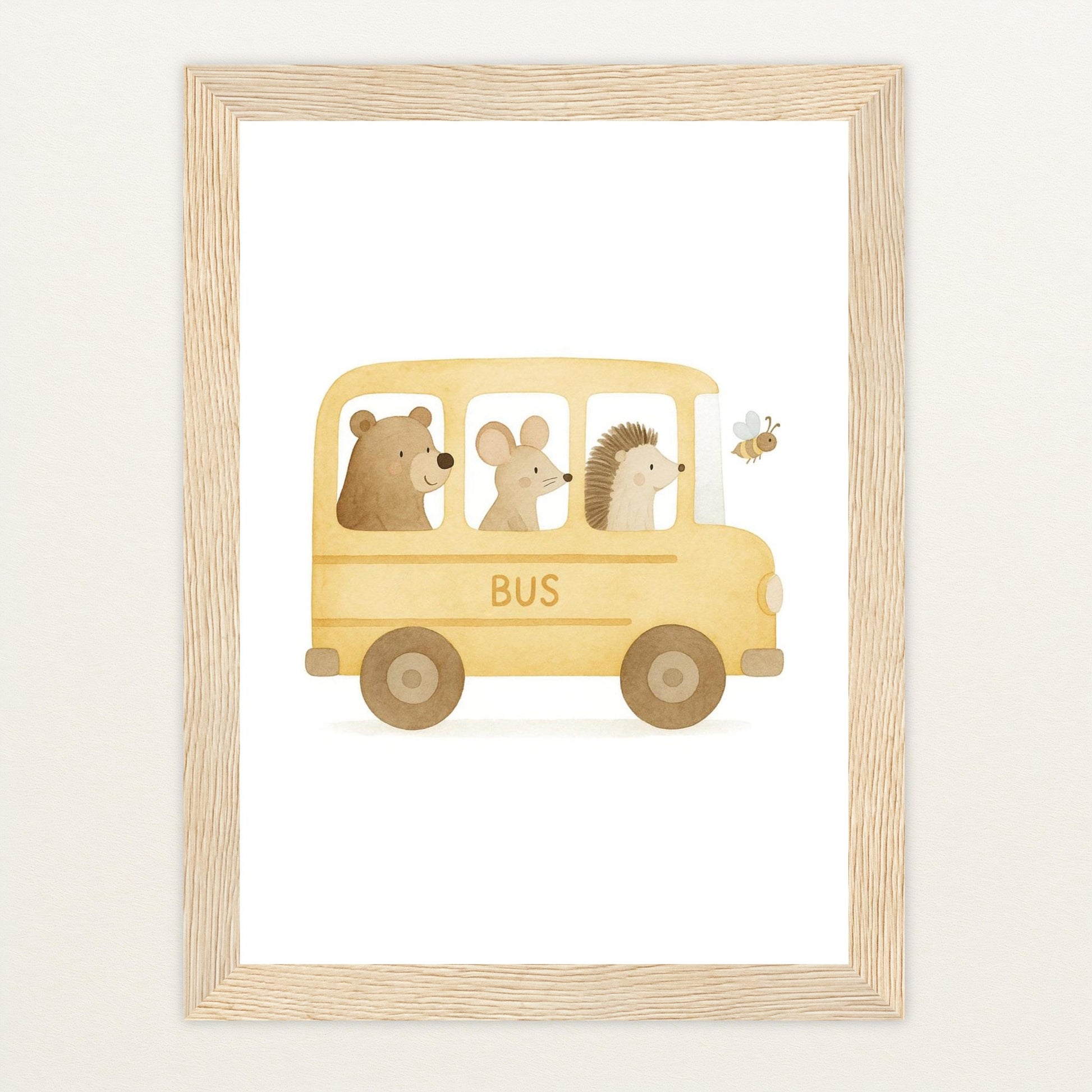 Tierfreunde - Motiv: "Schulbus" Poster mit Holzrahmen von tinylearner