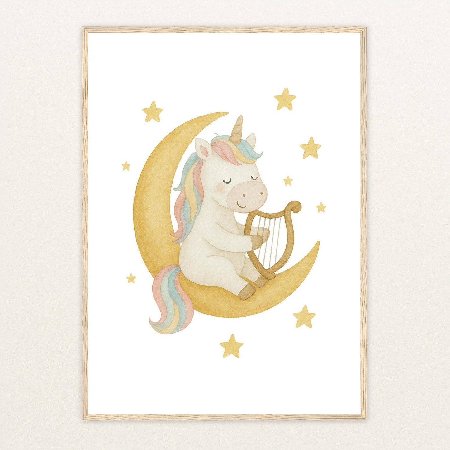 Luni das Einhorn - Motiv: "Mond" Poster mit Holzrahmen von tinylearner