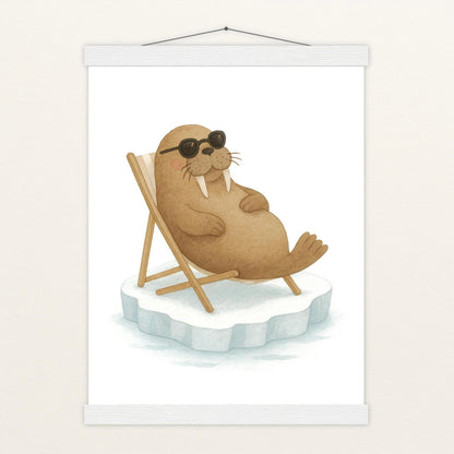 Wally das Walross - Motiv: "Liegestuhl" Poster mit Leisten von tinylearner