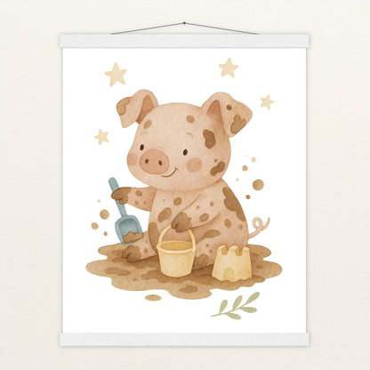Susi das Schwein - Motiv: "Sandkasten" Poster mit Leisten von tinylearner