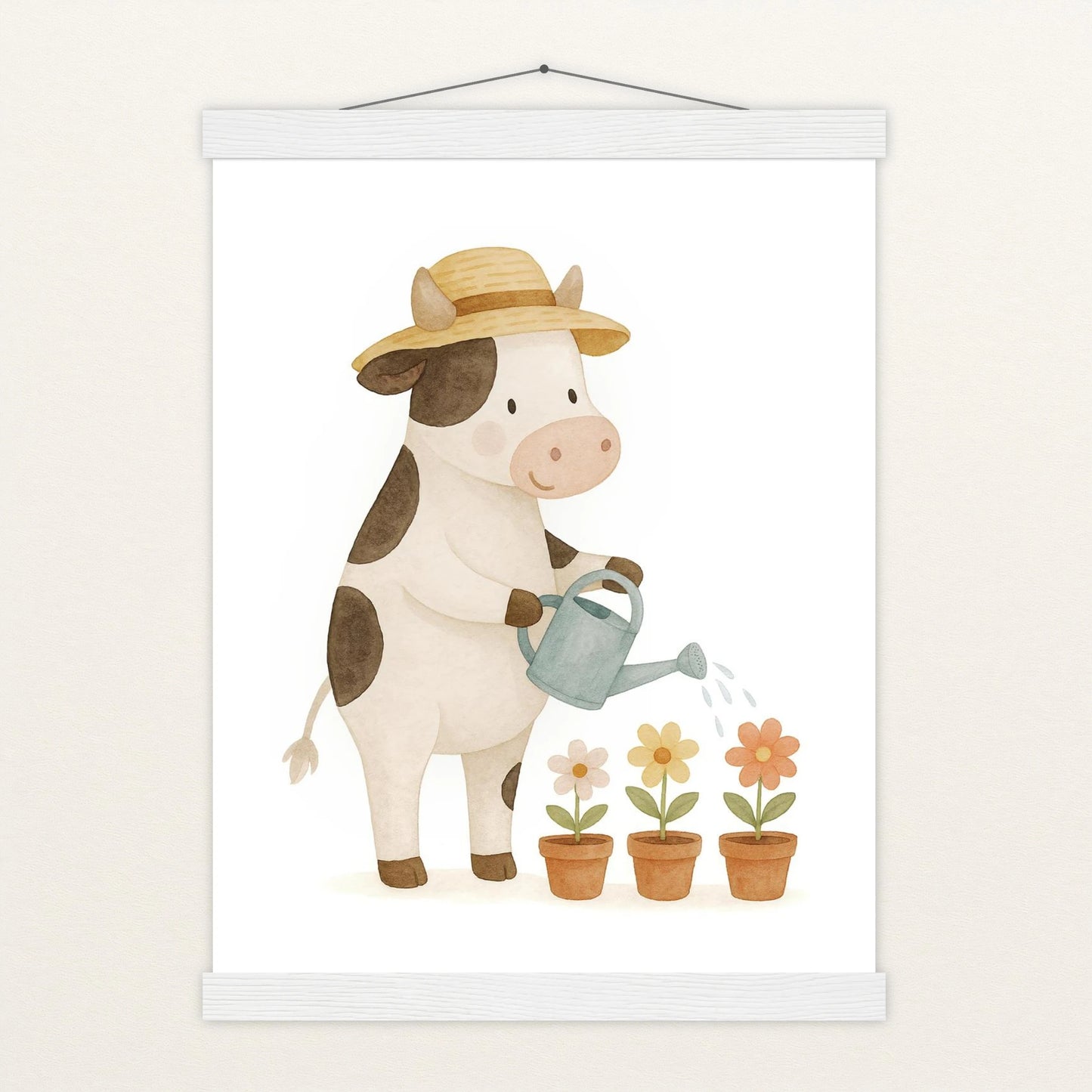 Klara die Kuh - Motiv: "Blumengießen" Poster mit Leisten von tinylearner