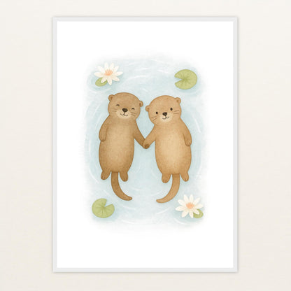 Otti der Otter Poster mit Holzrahmen von tinylearner