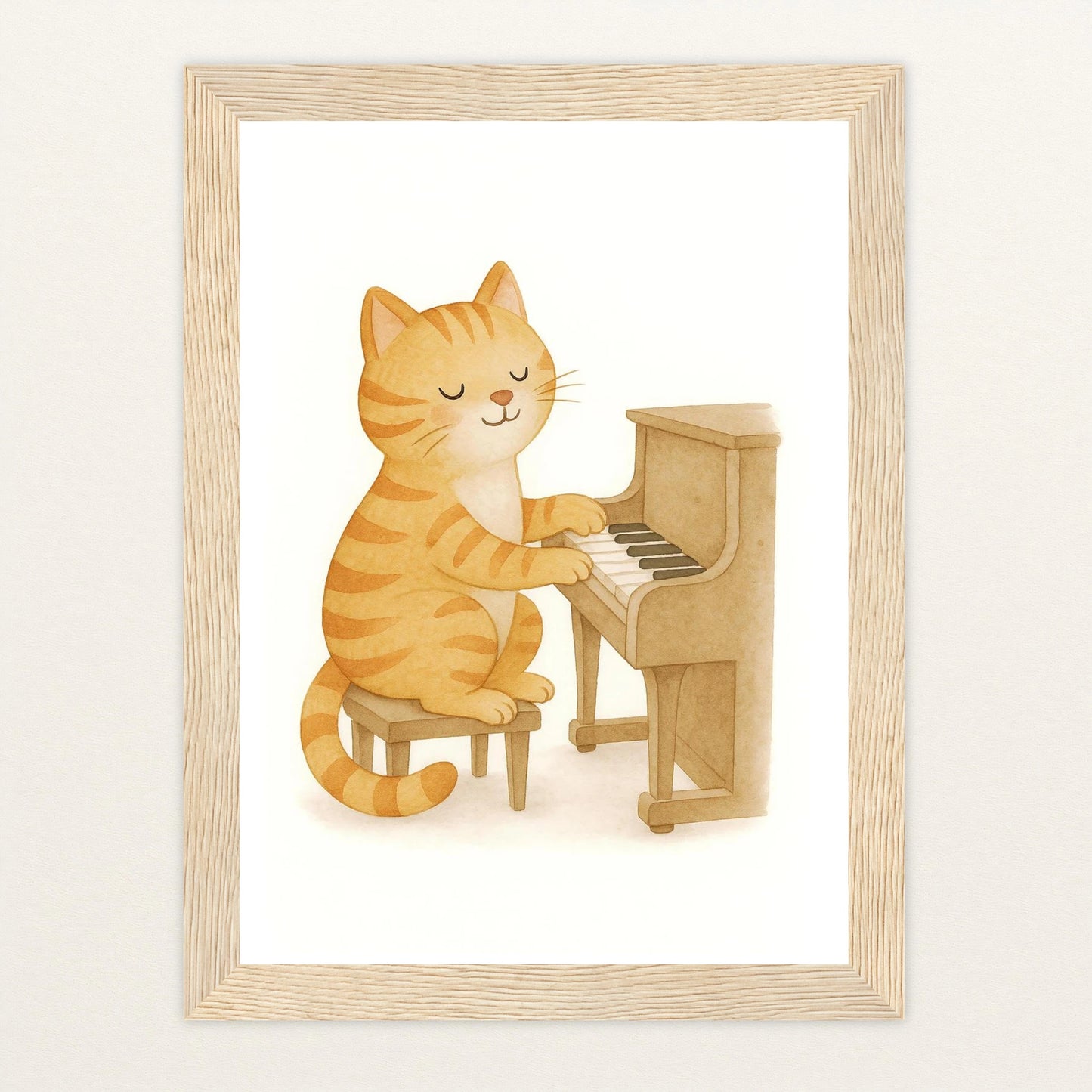 Kira die Katze - Motiv: "Klavier" Poster mit Holzrahmen von tinylearner