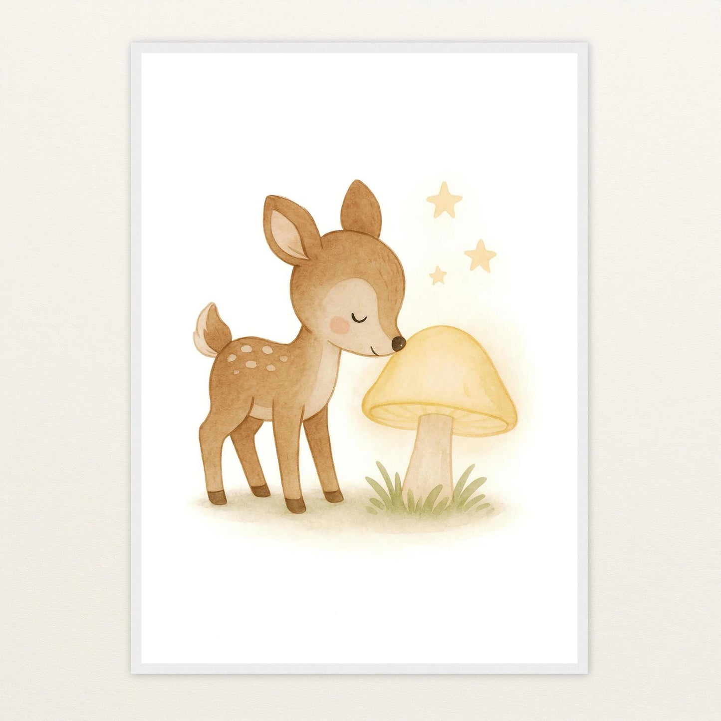 Ria das Reh - Motiv: "Leuchtpilz" Poster mit Holzrahmen von tinylearner