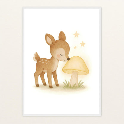 Ria das Reh - Motiv: "Leuchtpilz" Poster mit Holzrahmen von tinylearner