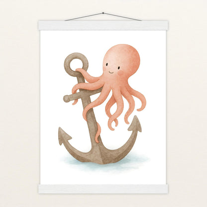 Tilli der Tintenfisch - Motiv: "Anker" Poster mit Leisten von tinylearner