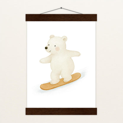 Pummel der Polarbär - Motiv: "Snowboard" Poster mit Leisten von tinylearner