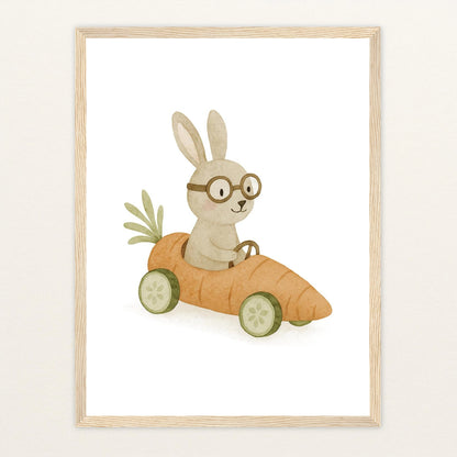 Holly der Hase - Motiv: "Rennmöhre" Poster mit Holzrahmen von tinylearner