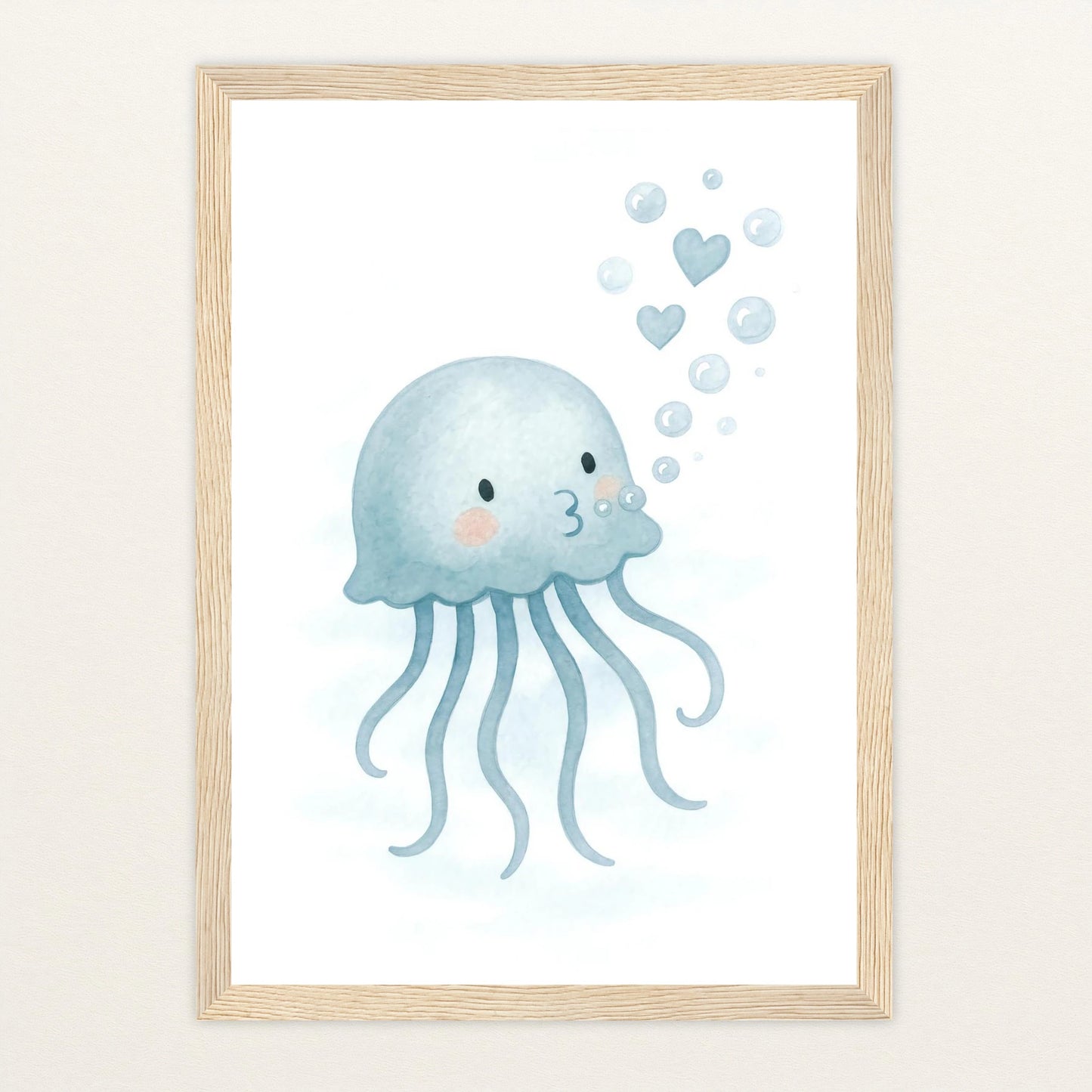 Quinn die Qualle - Motiv: "Luftblasen" Poster mit Holzrahmen von tinylearner