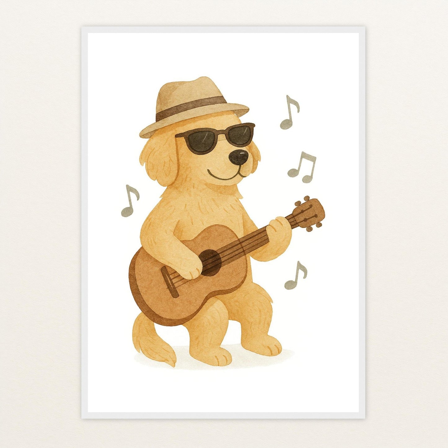 Hugo der Hund - Motiv: "Gitarre" Poster mit Holzrahmen von tinylearner