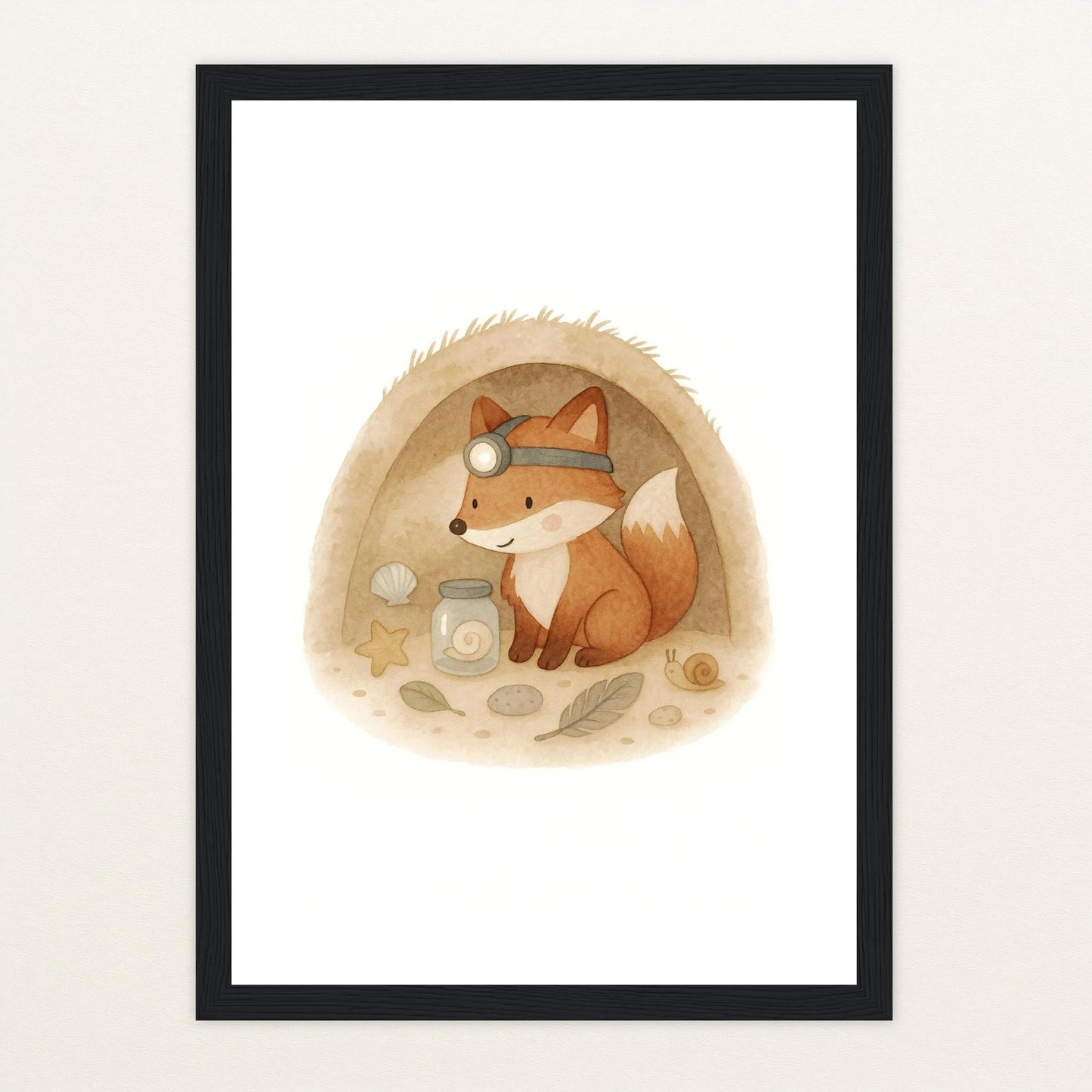 Finnegan der Fuchs - Motiv: "Höhle" Poster mit Holzrahmen von tinylearner