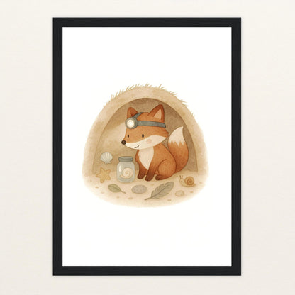 Finnegan der Fuchs - Motiv: "Höhle" Poster mit Holzrahmen von tinylearner