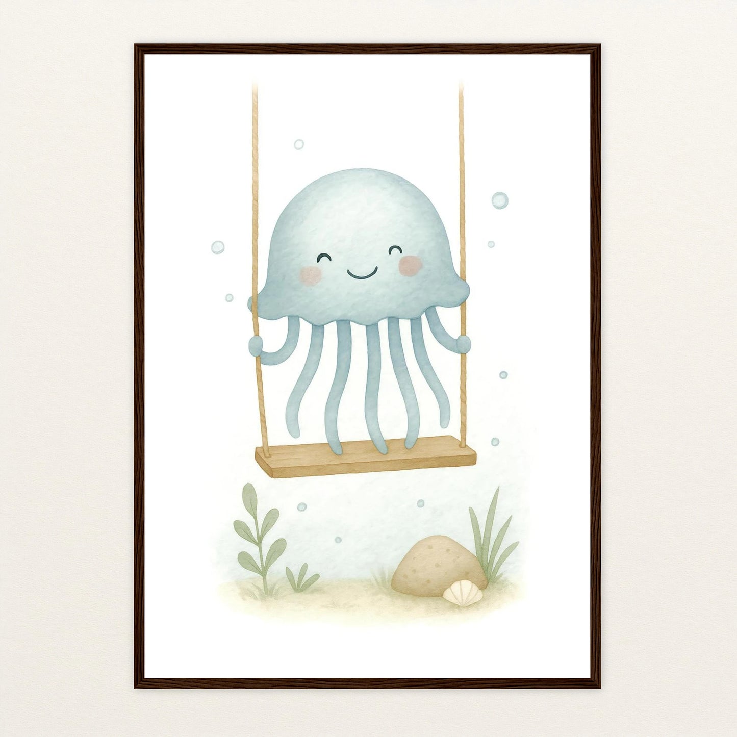 Quinn die Qualle - Motiv: "Schaukel" Poster mit Holzrahmen von tinylearner