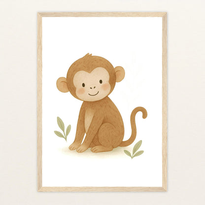 Aki der Affe Poster mit Holzrahmen von tinylearner