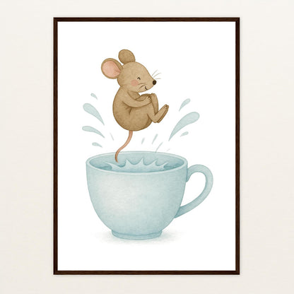Mimi die Maus - Motiv: "Pool" Poster mit Holzrahmen von tinylearner