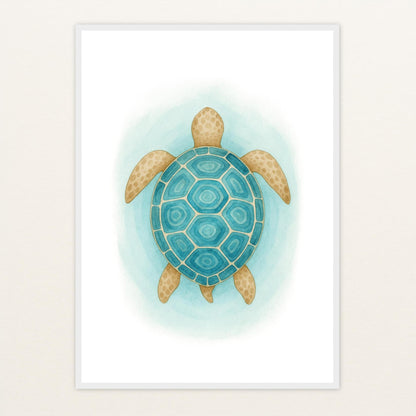 Sora die Schildkröte - Motiv: "Treiben" Poster mit Holzrahmen von tinylearner