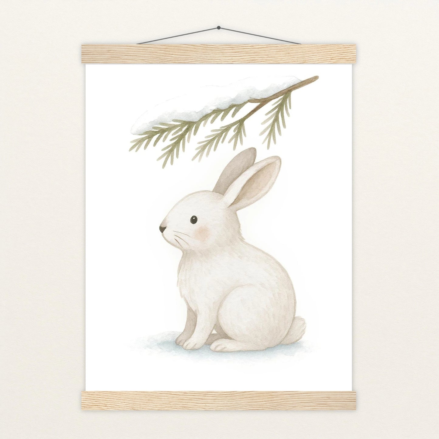 Sina der Schneehase - Motiv: "Nadelzweig" Poster mit Leisten von tinylearner