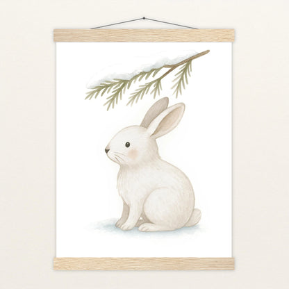 Sina der Schneehase - Motiv: "Nadelzweig" Poster mit Leisten von tinylearner