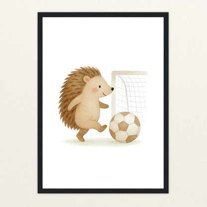 Iggi der Igel - Motiv: "Fußball" Poster mit Holzrahmen von tinylearner