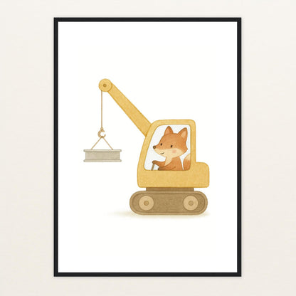 Finnegan der Fuchs - Motiv: "Kran" Poster mit Holzrahmen von tinylearner