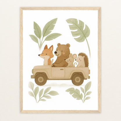 Tierfreunde - Motiv: "Safari" Poster mit Holzrahmen von tinylearner