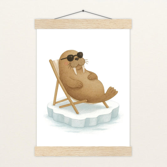 Wally das Walross - Motiv: "Liegestuhl" Poster mit Leisten von tinylearner