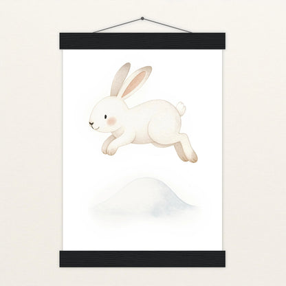 Sina der Schneehase - Motiv: "Schneehügel" Poster mit Leisten von tinylearner