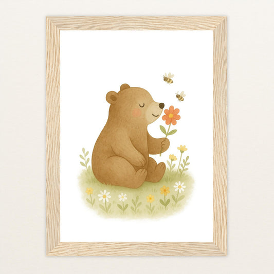 Balu der Bär - Motiv: "Blume" Poster mit Holzrahmen von tinylearner