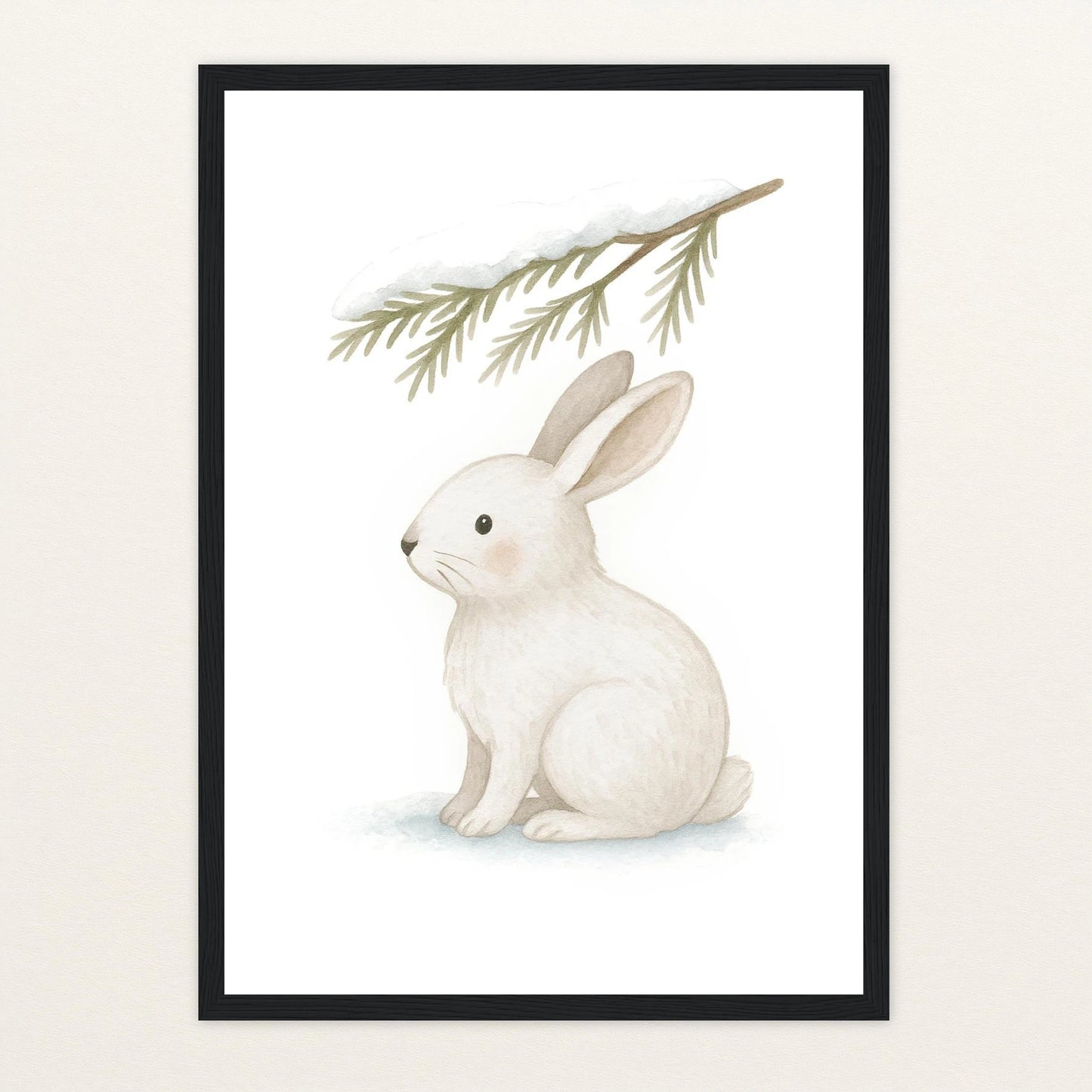 Sina der Schneehase - Motiv: "Nadelzweig" Poster mit Holzrahmen von tinylearner