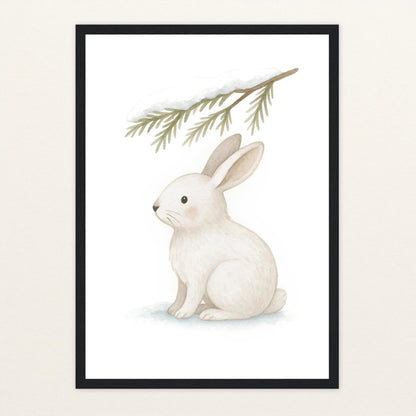 Sina der Schneehase - Motiv: "Nadelzweig" Poster mit Holzrahmen von tinylearner