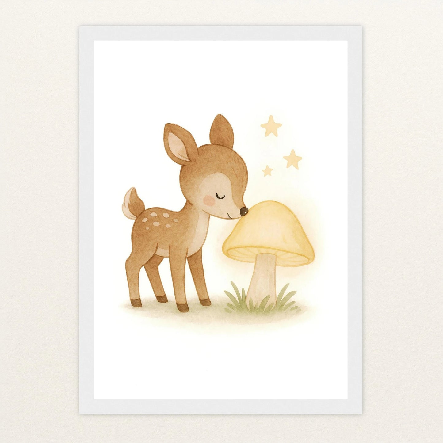 Ria das Reh - Motiv: "Leuchtpilz" Poster mit Holzrahmen von tinylearner