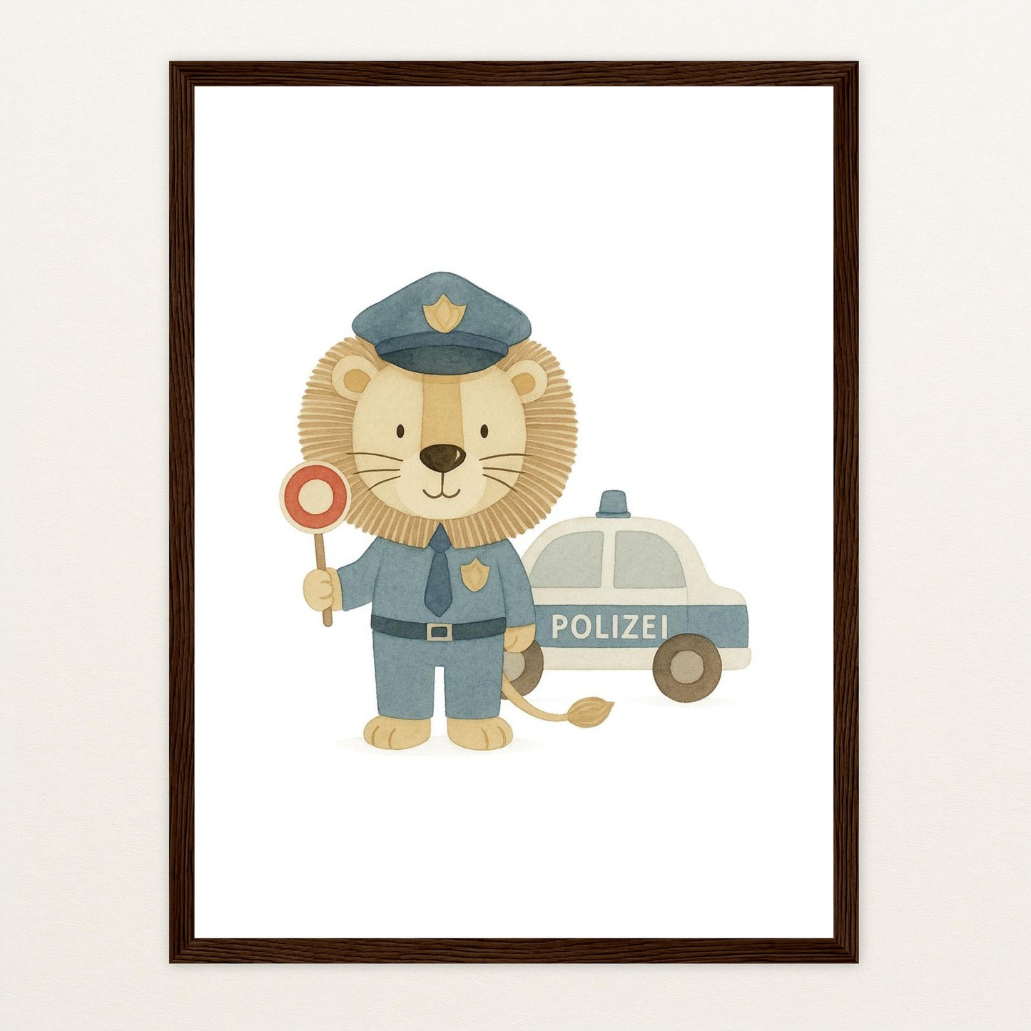 Leo der Löwe - Motiv: "Polizei" Poster mit Holzrahmen von tinylearner