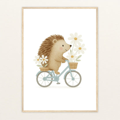 Iggi der Igel - Motiv: "Frühling" Poster mit Holzrahmen von tinylearner