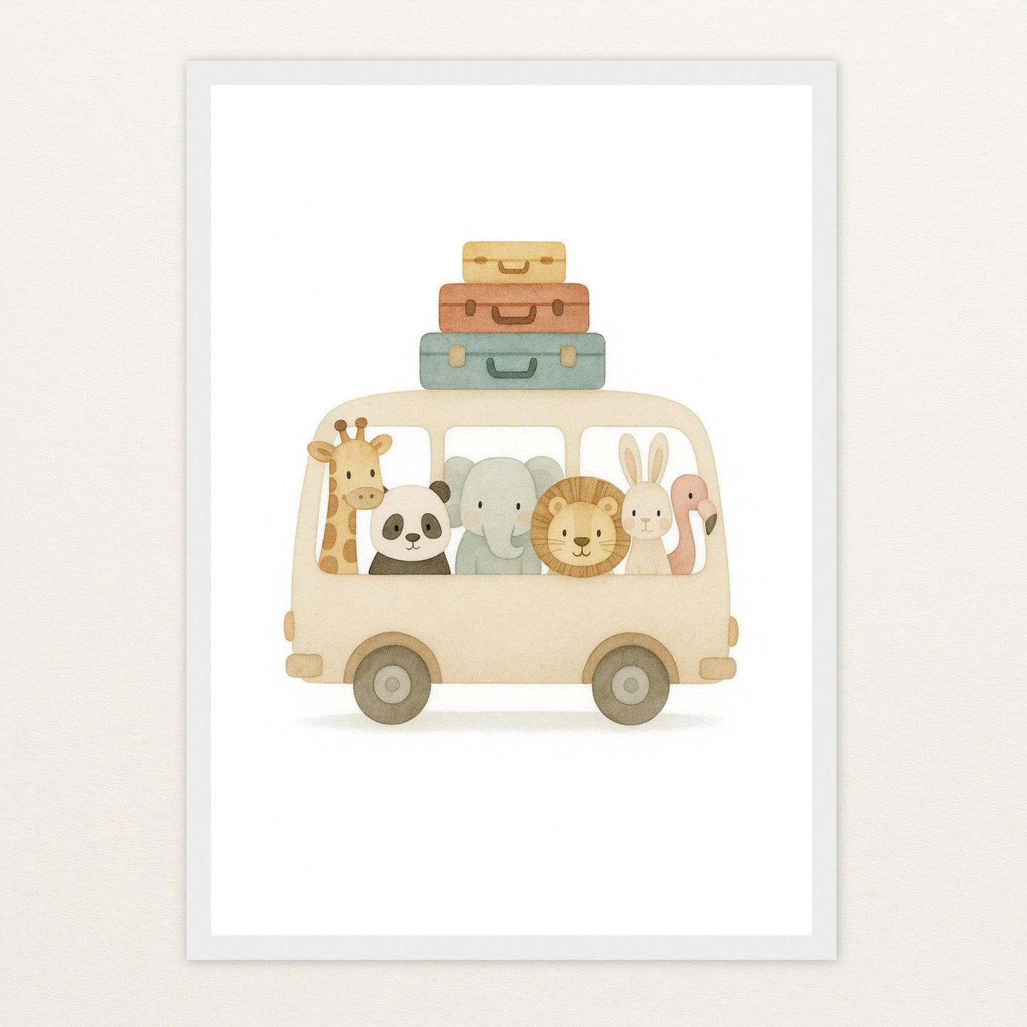Tierfreunde - Motiv: "Reisebus" Poster mit Holzrahmen von tinylearner