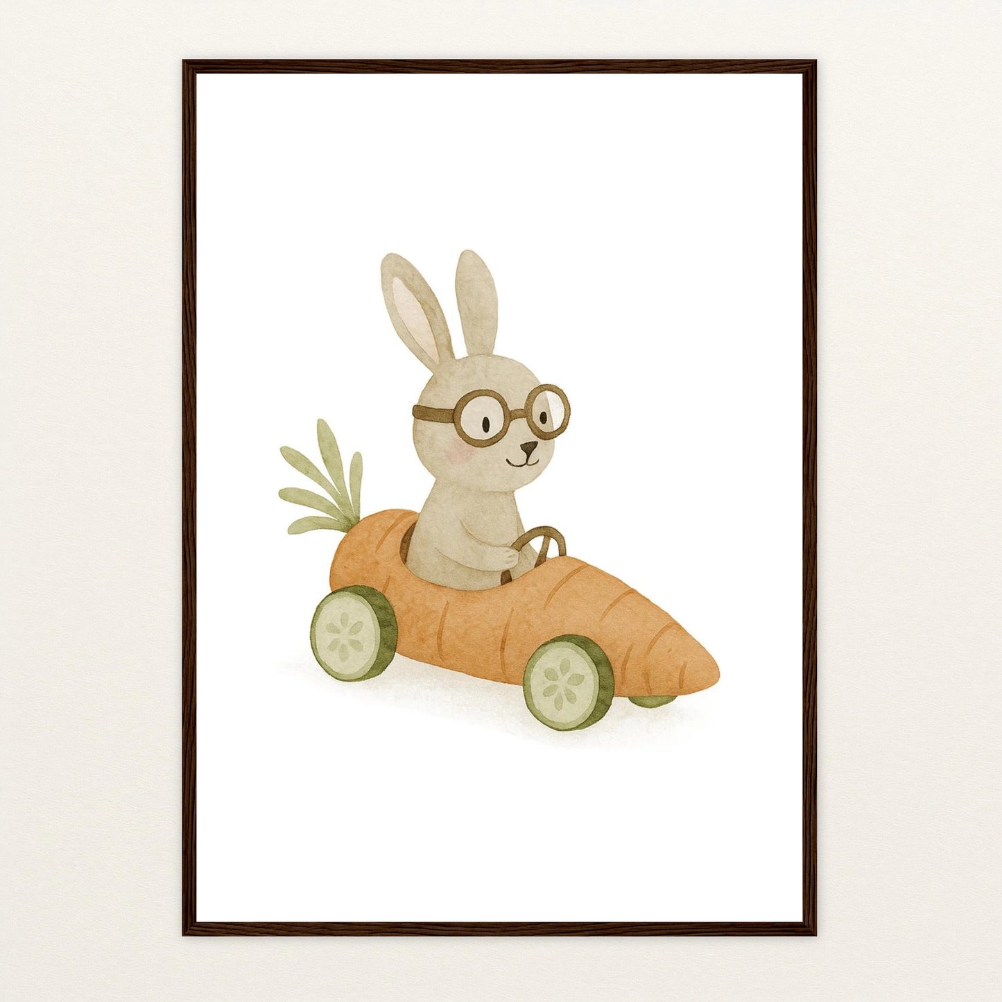 Holly der Hase - Motiv: "Rennmöhre" Poster mit Holzrahmen von tinylearner